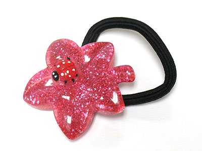 Bug on leaf glittering kids pony tail holder