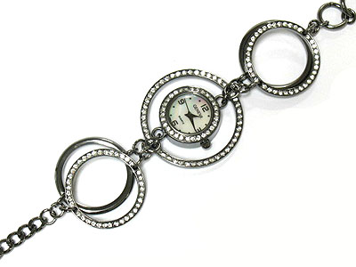 Designer style crystal linked hoop toggle watch