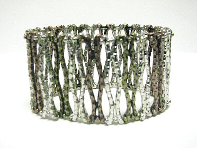 Tri tone metal bar stretch bracelet