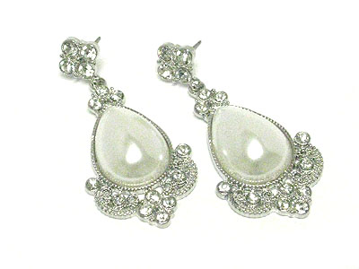 Crystal deco pearl and metal casting earring