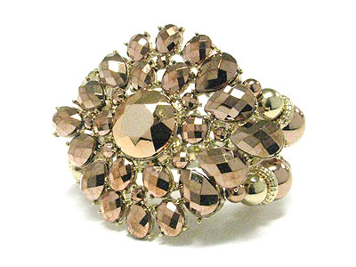 Glamorous metallic stone flower wide stretch bracelet