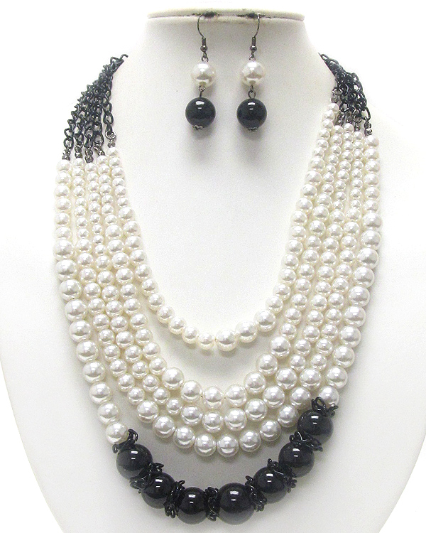 5 row pearl beads ball necklace earring set