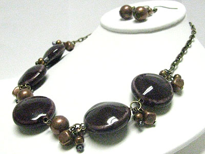 Ceramic stone and pearl beads necklace earring set