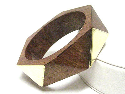 Metal face carved wood bangle