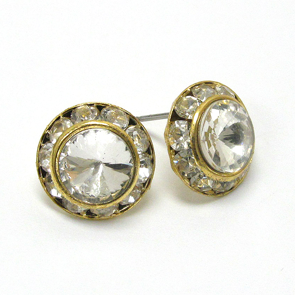 Facet glass center and crystal edge deco stud earring