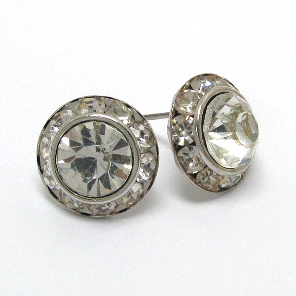 Facet glass center and crystal edge deco stud earring