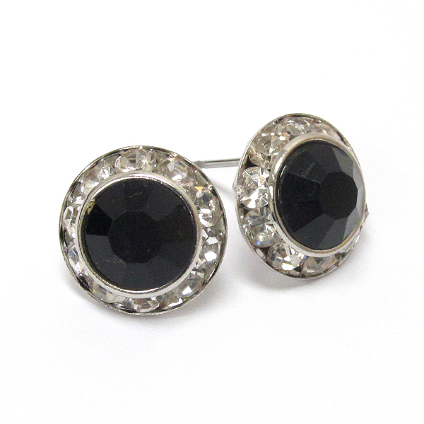 Facet glass center and crystal edge deco stud earring