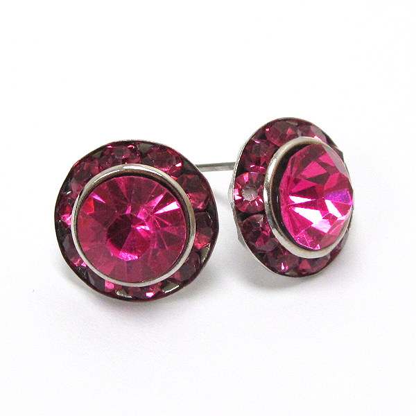 Facet glass center and crystal edge deco stud earring