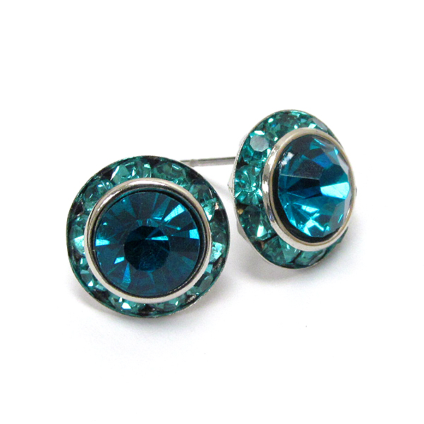 Facet glass center and crystal edge deco stud earring