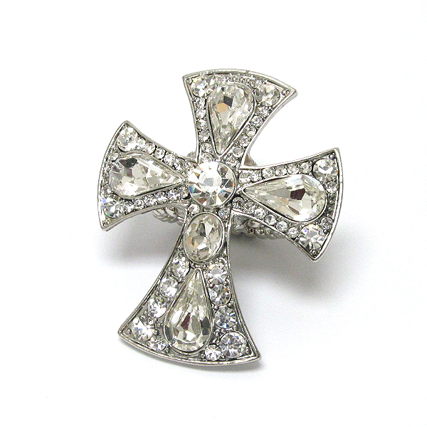 Crystal and glass mix deco cross stretch ring