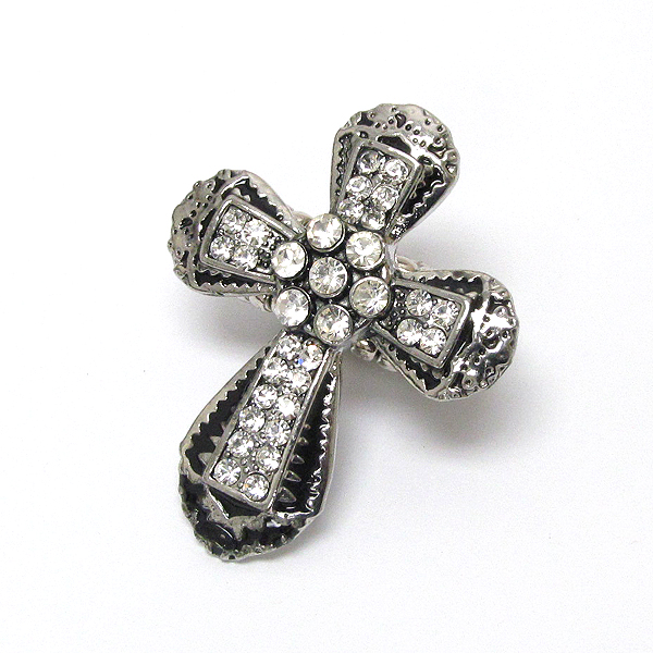 Crystal deco cross stretch ring