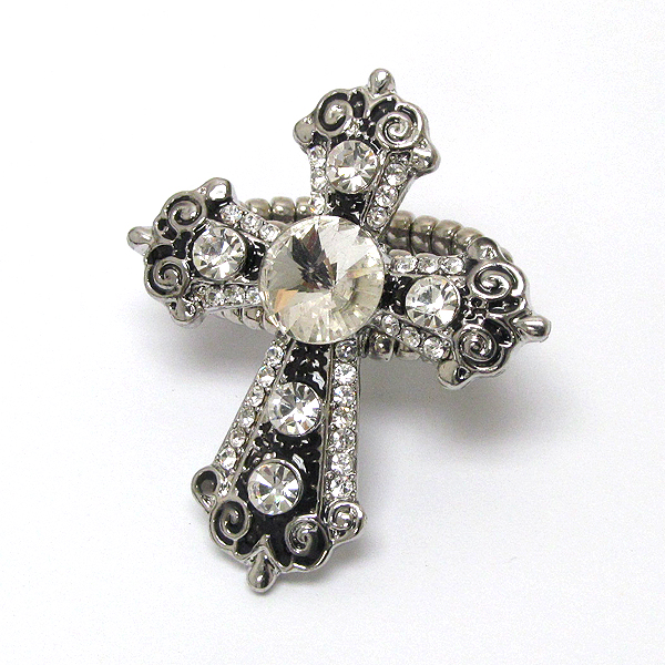 Crystal deco cross stretch ring