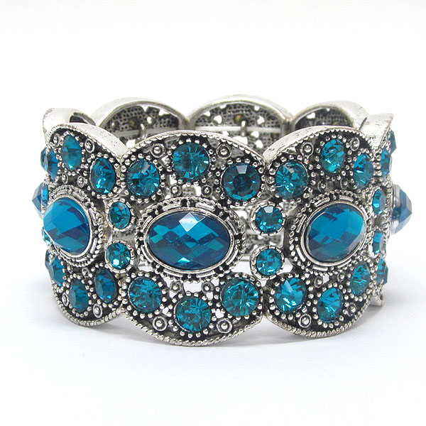 Multi crystal and facet glass deco stretch bracelet