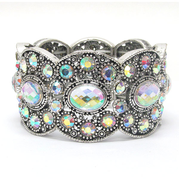 Multi crystal and facet glass deco stretch bracelet