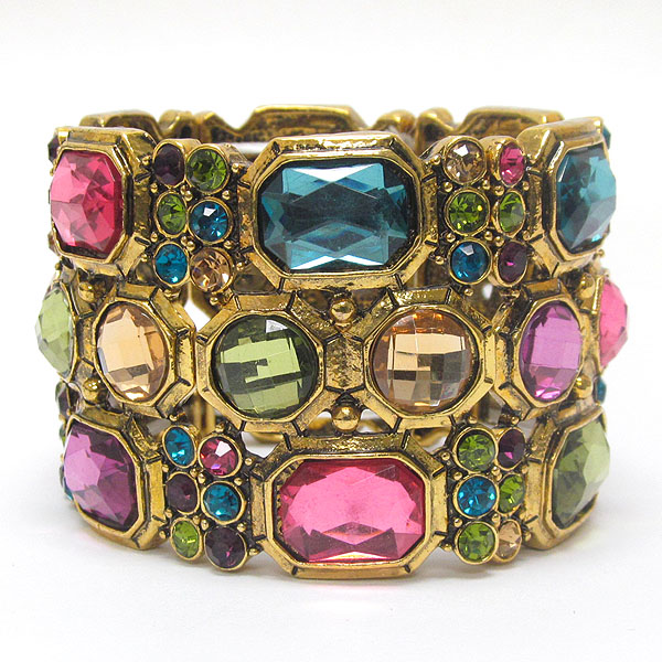 Multi crysal and facet glass deco stretch bracelet