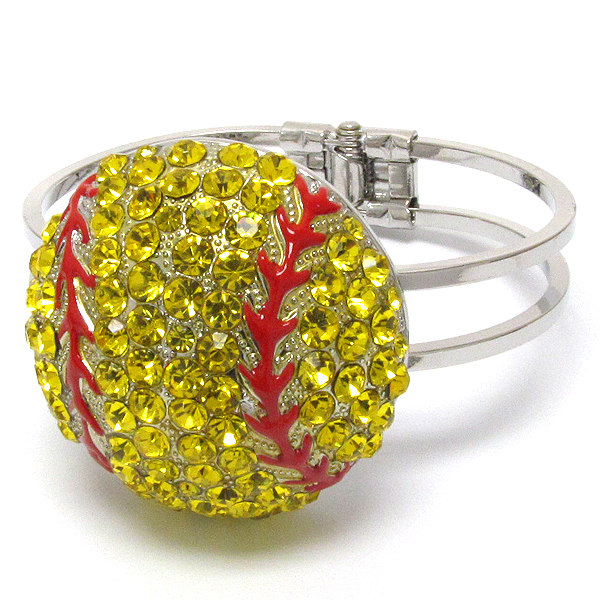 Crystal deco softball hinge bangle bracelet