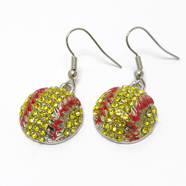 Crystal deco softball drop earring