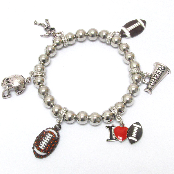 Crystal deco football and cheerleader theme charm stretch bracelet