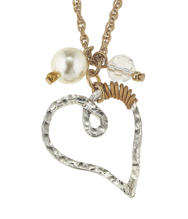 Handmade heart and pearl pendant necklace