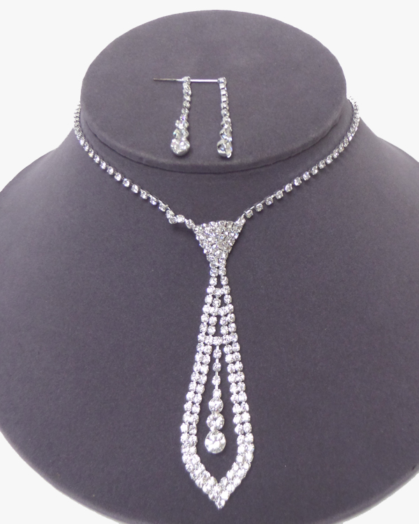 Rhinestone necktie necklace set