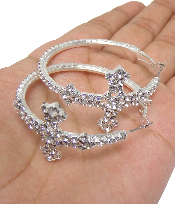 Rhinestone cross hoop earring