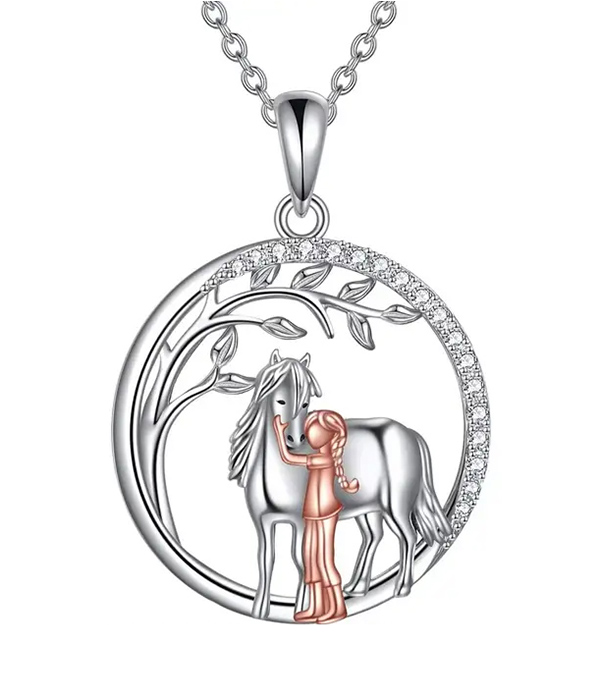 Girl and horse pendant necklace