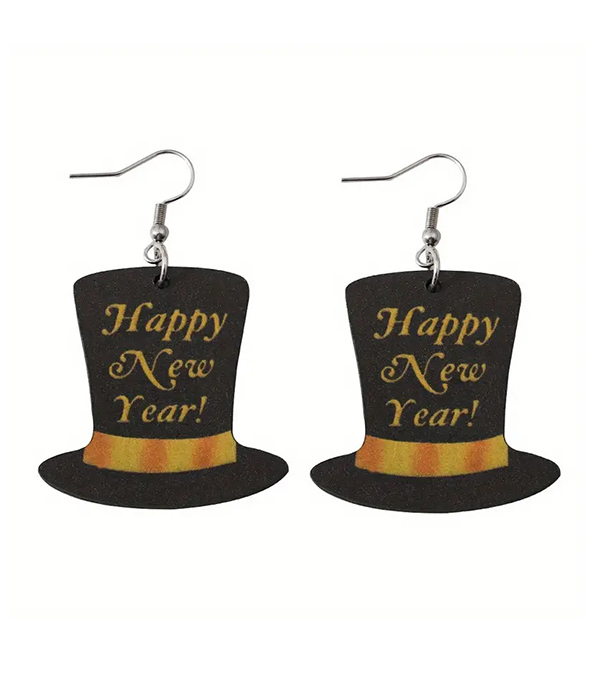 Top hat happy new year earring