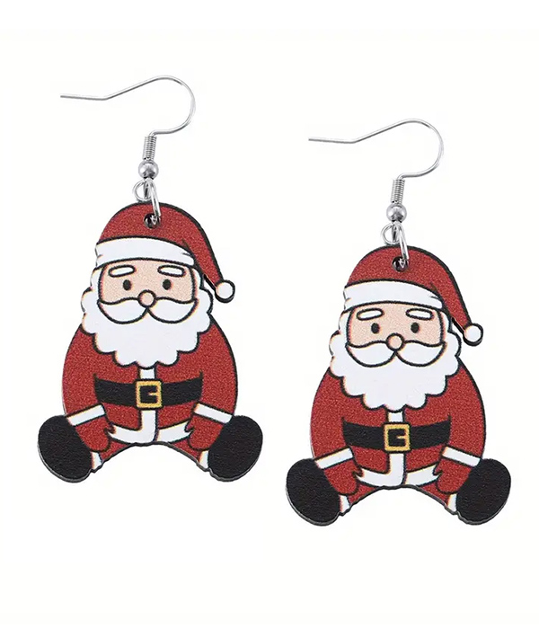 Christmas theme wood  santa earring