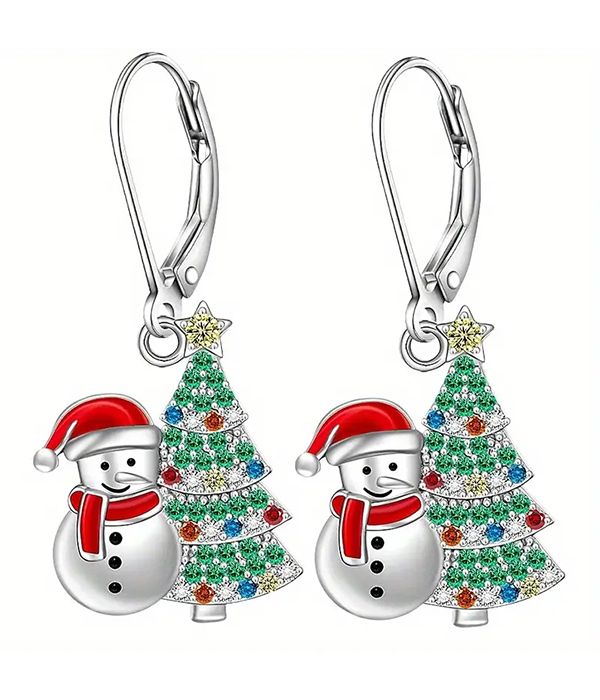 Christmas theme snowman and tree earring