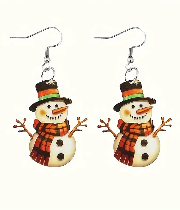 Christmas theme acrylic snowman earring