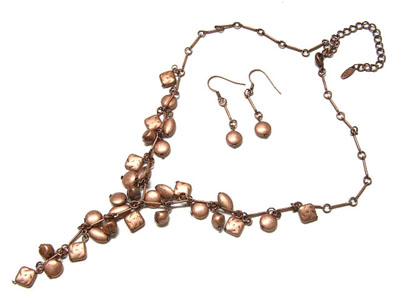 Metal particle dangle y drop necklace