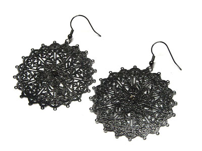 Filegree metal and crystal large round earring