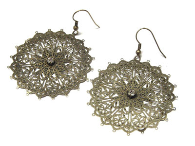 Filegree metal and crystal large round earring