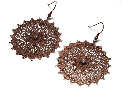 Filegree metal and crystal large round earring