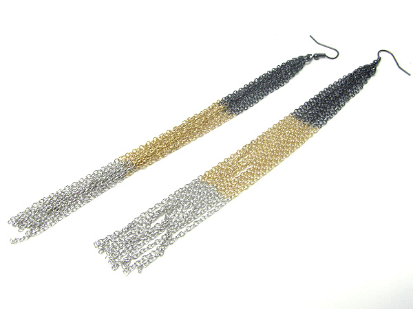 7 inch long multi chain drop tassel earring