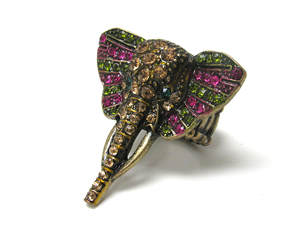 Crystal stud elephant head stretch ring