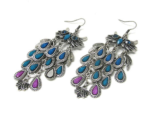 Crystal deco owl head and multi tear drop facet glass link earring