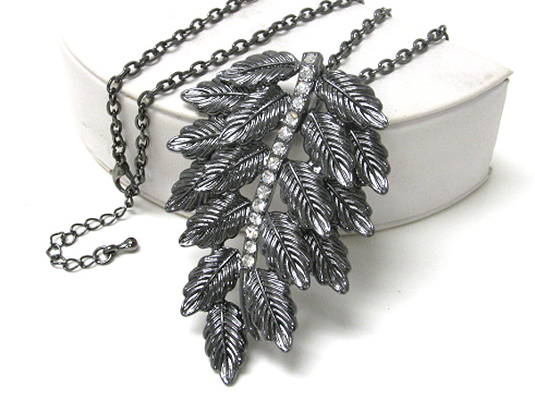 Crystal deco multi leaf pendant long necklace