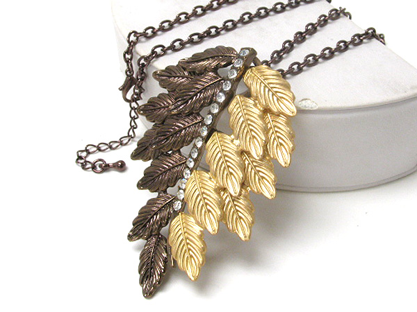 Crystal deco multi leaf pendant long necklace