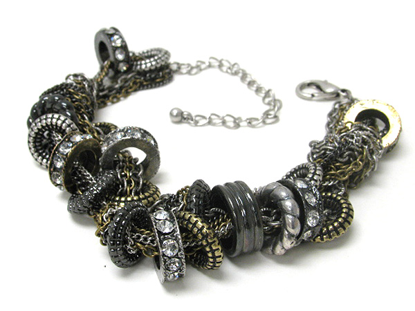 Multi chain and crystal rondell link bracelet