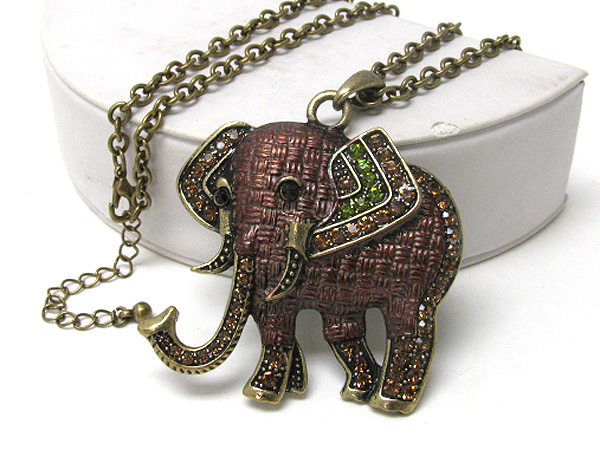 Crystal and paint elephant necklace