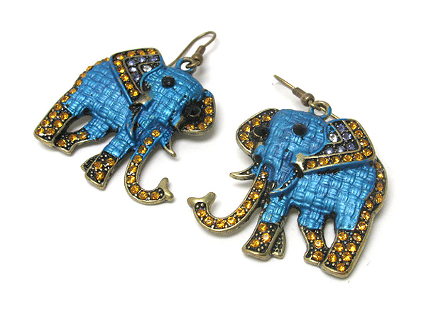 Crystal and paint elephant earring