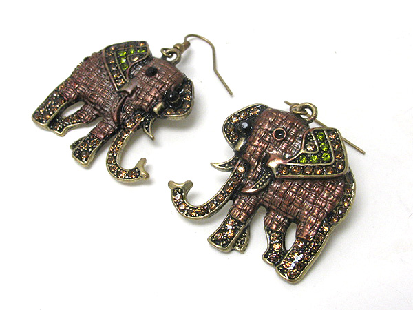 Crystal and paint elephant earring