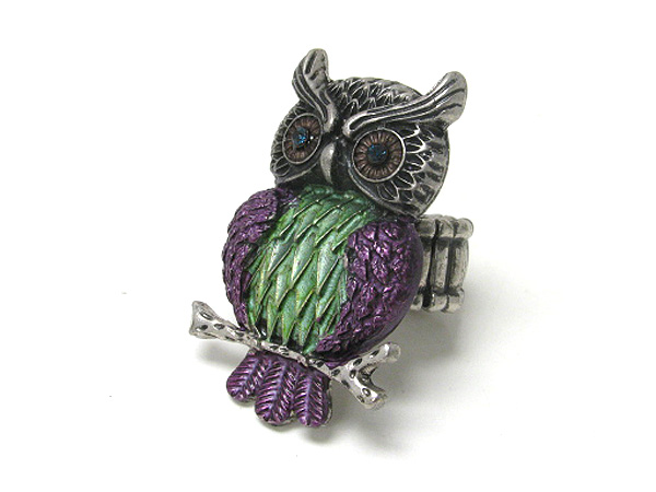 Crystal and paint owl stretch ring