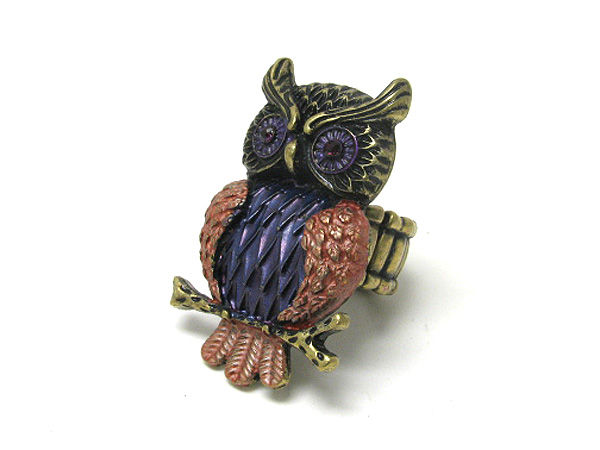 Crystal and paint owl stretch ring