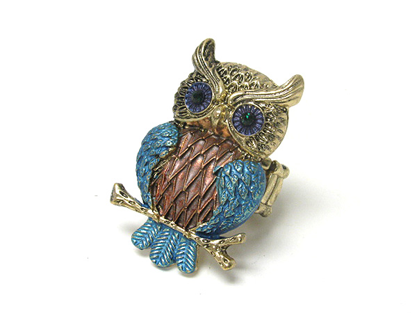 Crystal and paint owl stretch ring