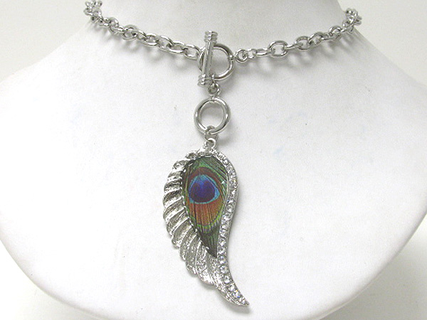 Crystal and peacock paint deco toggle necklace