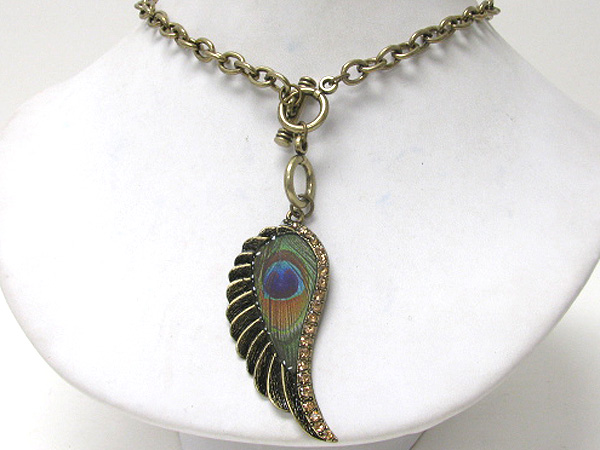 Crystal and peacock paint deco toggle necklace