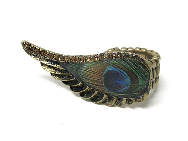 Crystal and peacock paint deco stretch ring