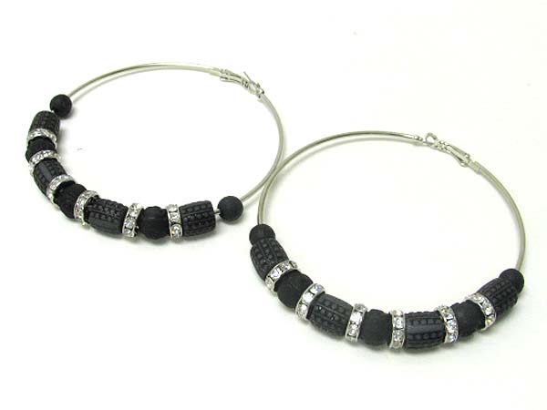 3 inch hoop crystal rondell and wood bead basketball wives inspired earring - hoops